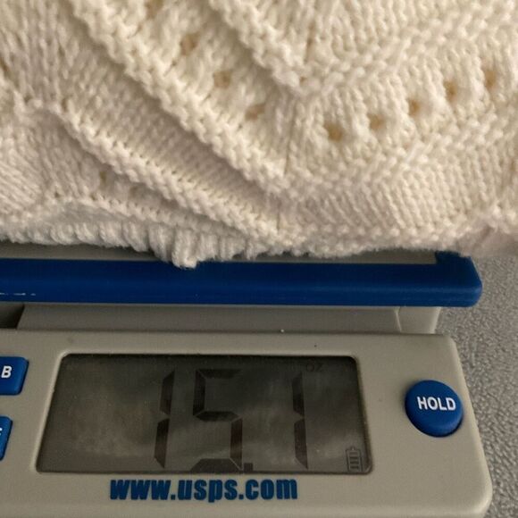 White House Black Market Cream‎ Sweater Size XL Open Knit Scalloped Neutral - Picture 9 of 9